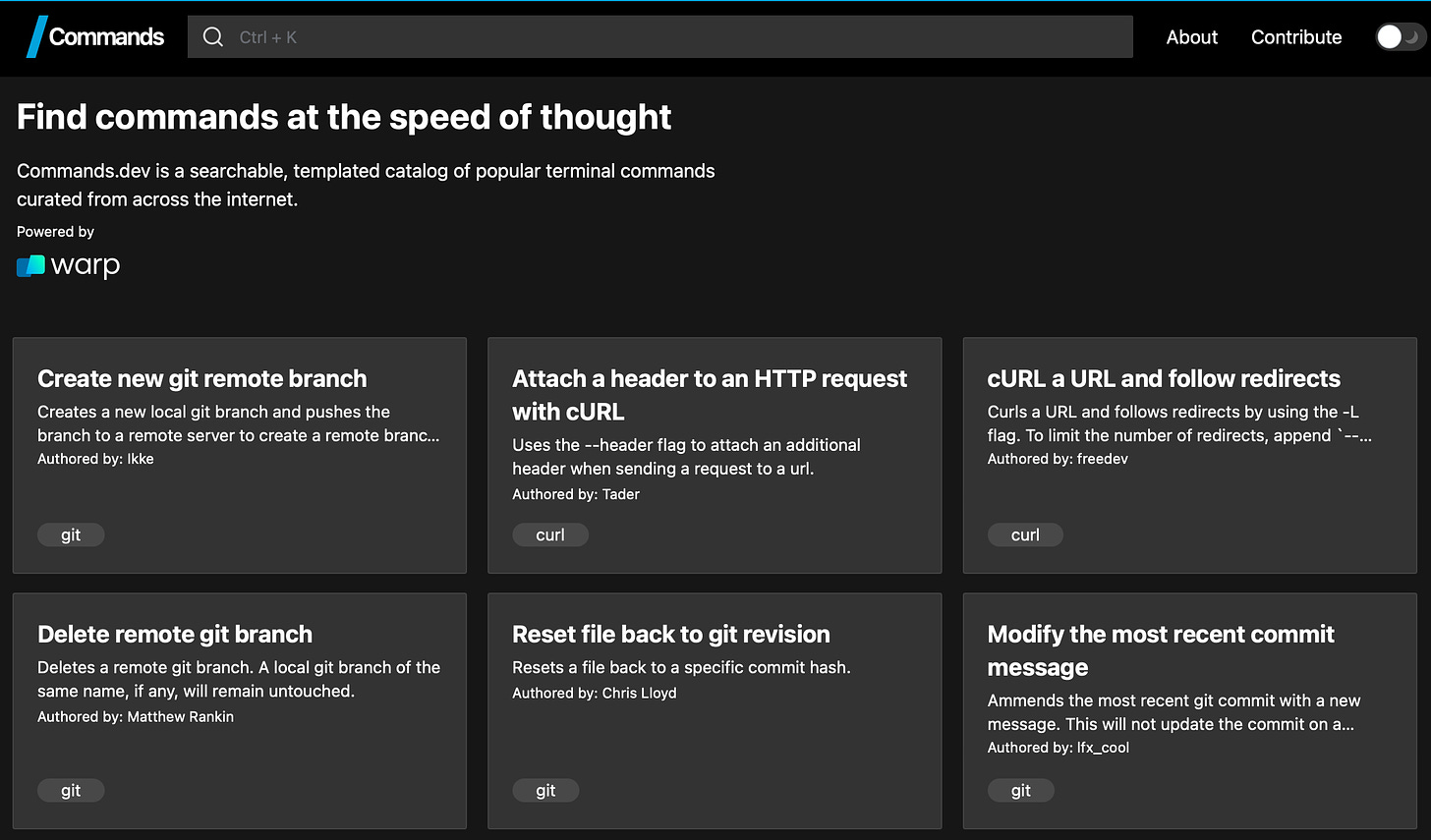 warp commands.dev screen capture